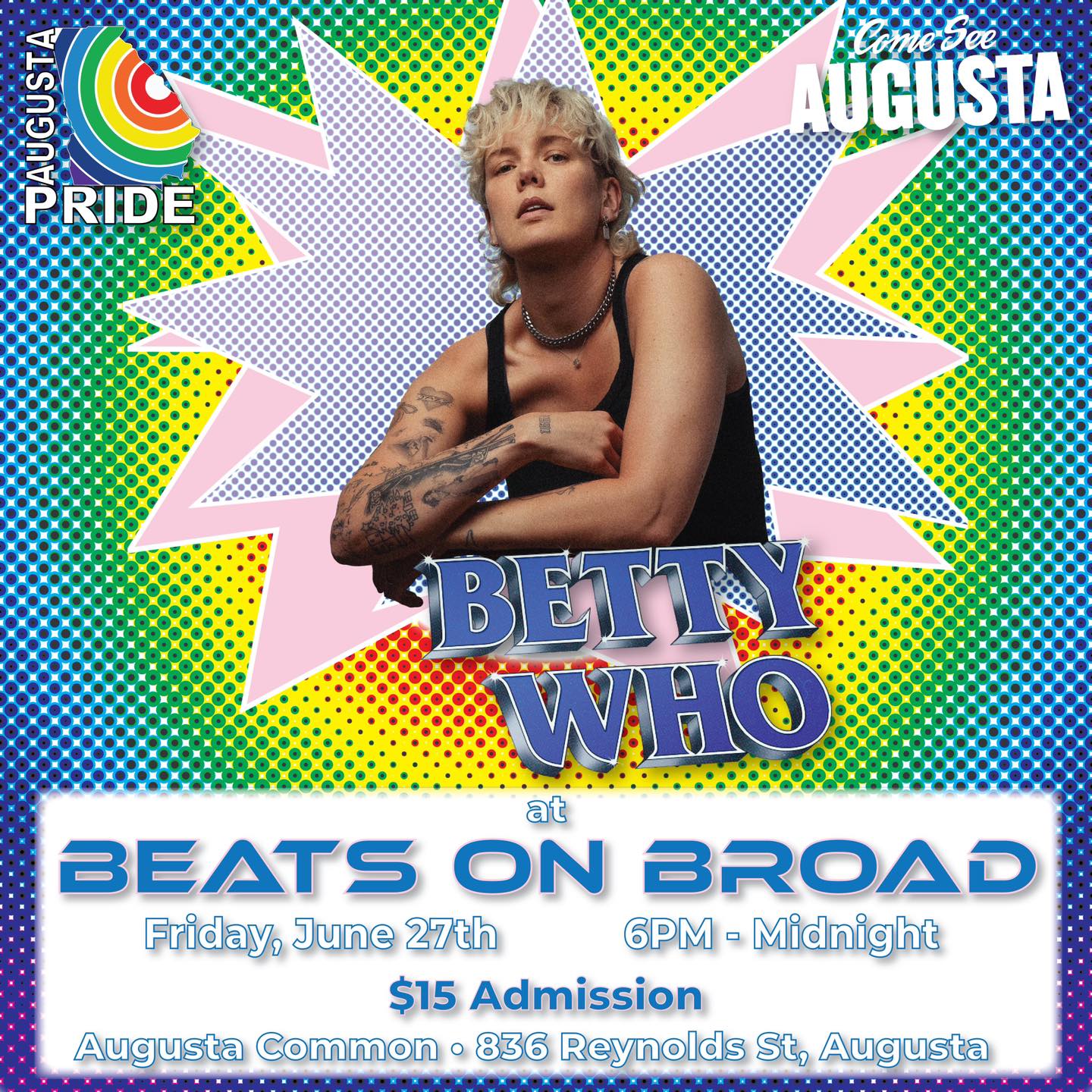 Betty Who at Beats on Broad. Friday, June 27, 6 PM - midnight. $15 admision. Augusta Common, 836 Reynolds St, Augusta